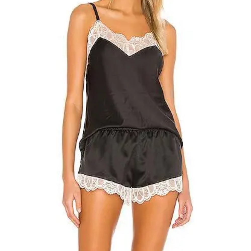 Flora Nikrooz Black Satin Gabby Pajama Set